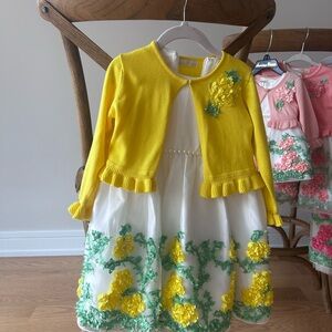 American Princess Yellow Floral Dress with Cardigan